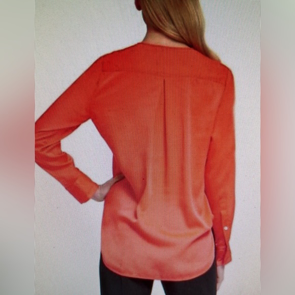 DKNY HIGH LOW FAUX WRAP BLOUSE SIZE MEDIUM IN ORANGE NWT! - Picture 2 of 4